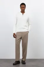 Antioch Ekru Fermuarlı Erkek Triko Kazak