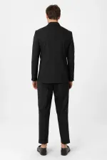 Costume technique rayé Antioch noir à double boutonnage, coupe italienne, en laine mélangée.