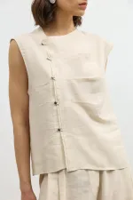 Antioch Taş Lyocell Karışımlı Düğmeli Kadın Top