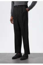 Antioch Siyah Relax Fit Çizgili Erkek Pantolon