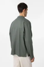Chemise homme Antioch en lin mélangé kaki, coupe décontractée