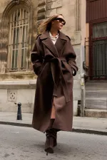 Antioch Kahve Oversize Kemerli Kaban