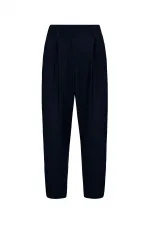Antioch Navy Blue Pleated Soft Ankle Length Women's Trousers