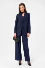 Antioch Lacivert Kadın Tek Düğme Çizgili Blazer Ceket