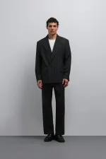 Antioch Black Striped Double-Breasted Men's Blazer Jacket