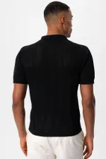 Antioch Black Polo Collar Zip-Up Knitted Men's T-Shirt