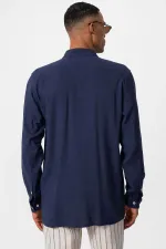 Antioch Navy Blue Mandarin Collar Long-Sleeved Men's Shirt