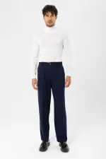 Pantalon homme Antioch bleu marine foncé, taille haute, plissé, coupe décontractée