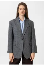 Antioch Black Women's Relax Fit Herringbone Pattern Blazer Jacket