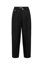 Antioch Black 100% Linen High Waist Pleated Women's Trousers