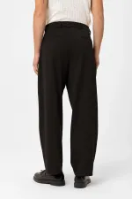 Pantalon homme Antioch marron foncé, taille haute, coupe décontractée, plissé