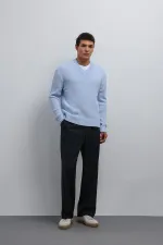 Pull Antioch Bebe bleu texturé à col en V pour garçon