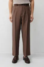 Pantalon homme Antioch Coffee Lyocell coupe décontractée plissé