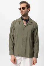 Antioch Khaki Apache Collar Long-Sleeved Men's Shirt