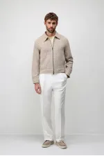 Antioch Beige Textured Zip-Up Men's Jacket