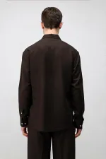 Chemise homme Antioch Coffee en lin mélangé coupe décontractée