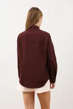 Antioch Bordo Düğme Detaylı Poplin Gömlek