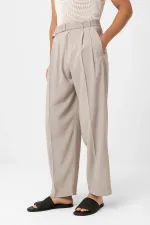 Pantalon homme Antioch beige en modal, coupe décontractée et ceinture