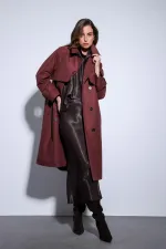 Trench-coat Antioch bordeaux à double boutonnage et ceinture pour femme