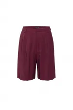 Antioch Bordo Pilili Kadın Bermuda Şort