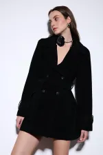 Antioch Black Suede Look Women's Trench Coat