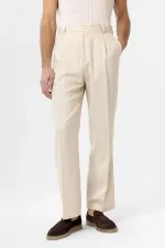 Pantalon homme Antioch écru taille haute en lin mélangé