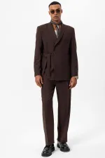 Antioch Kahve Kruvaze Kapama Kuşaklı Erkek Blazer Ceket