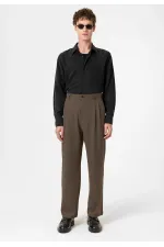 Pantalon Antioch marron clair, taille haute, plissé, coupe décontractée, pour homme