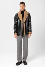 Veste croisée en similicuir pour homme Antioch avec doublure noire.