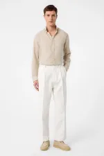 Antioch Ekru Yüksek Bel Pamuklu Erkek Pantolon