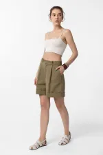 Antioch Haki Yüksek Bel Pensli  Kadın Bermuda Şort