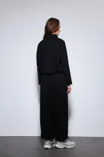 Antioch Siyah Volümlü Ceket Ve Paça Lastikli Eşofman Takım