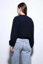 Veste courte bleu marine Antioch avec taille élastique pour femme