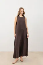 Antioch Dark Brown Draped Halter Neck Midi Dress