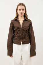 Chemise femme en popeline froncée Antioch Coffee