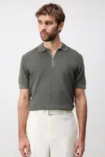 Antioch Haki Comfort Slim Fermuarlı Erkek Triko T-Shirt