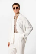 Antioch Ekru Oversize Astarsız Erkek Blazer Ceket