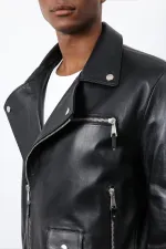 Antioch Siyah 100% Deri Biker Ceket