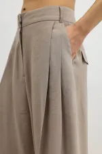 Antioch Beige Lyocell Blend Wide Leg Women's Trousers