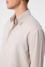 Antioch Bej Relax Fit Keten Karışımlı Erkek Gömlek