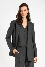 Antioch Anthracite Women's Single Button Striped Blazer Jacket