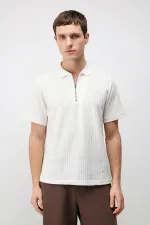 Antioch Beyaz Dokulu Örme Polo Yaka Erkek T-Shirt