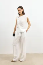 Antioch Ecru Lyocell Blend Wide Leg Women's Trousers