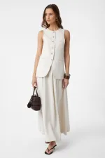 Antioch Ecru Linen Blend Women's Long Vest