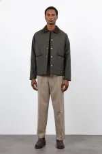 Antioch Haki Kontrast Yaka Erkek Mont