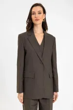 Veste blazer rayée à un bouton pour femme Antioch Coffee