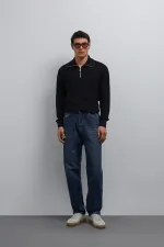 Antioch Lacivert Fermuarlı Triko Erkek Kazak