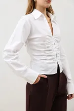 Chemise Antioch blanche en popeline froncée pour femme