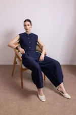 Antioch Lacivert Keten Karışımlı Kadın Yelek