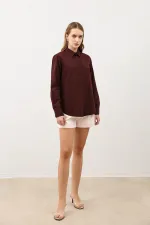 Antioch Bordo Düğme Detaylı Poplin Gömlek